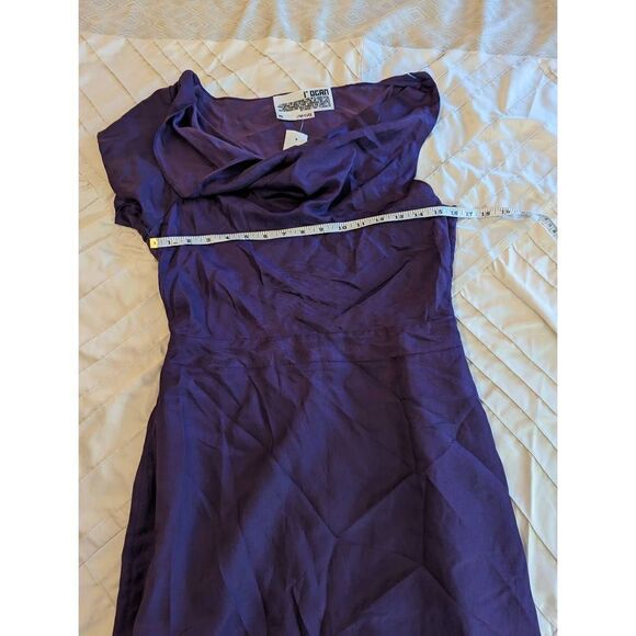 l'ogan purple silk cowl neck asymmetrical flutter sleeve silk dress sz m nwt - Picture 7 of 8